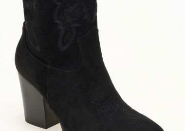 Cowboy μποτάκια με suede υφή - Μαύρο - Issue - 