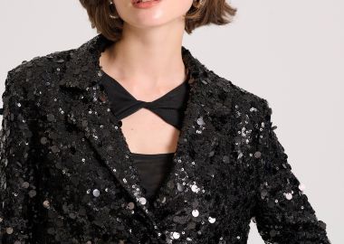 Cropped blazer σακάκι με παγιέτες - FUNKY BUDDHA - 