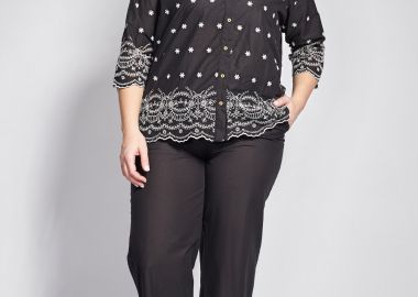 Cropped παντελόνα boho βαμβακερή με μπροντερί μπορντούρα -  - 