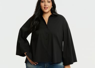 Cropped πουκάμισο με φαρδιά μανίκια - MAT FASHION - 