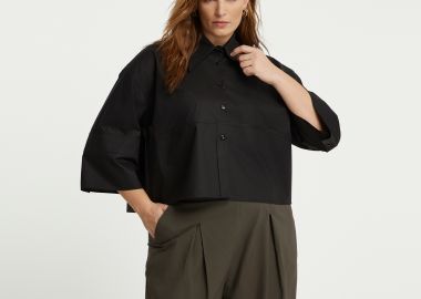 Cropped πουκάμισο ποπλίνα σε boxy γραμμή - MAT FASHION - 