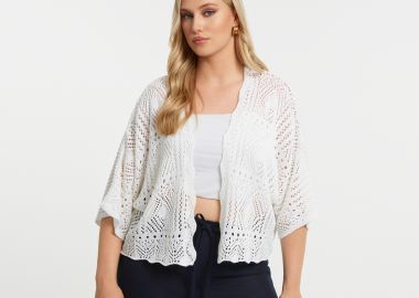 Cropped ζακέτα με ανοιχτή πλέξη - MAT FASHION - 