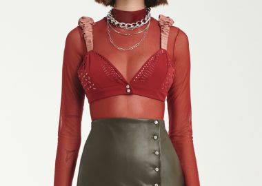 Crystal Embellished Brallete Top In Burgundy - Cutcuutur - 