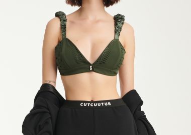 Crystal embellished Brallete Top In Khaki - Cutcuutur - 