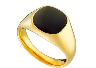 Δαχτυλίδι ανδρικό από ανοξείδωτο επιχρυσωμένο ατσάλι με μαύρο σμάλτο -  - 