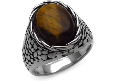 Δαχτυλίδι Ανδρικό ατσάλι με πέτρα Μάτι Τίγρης AT152 - Asimenio - 