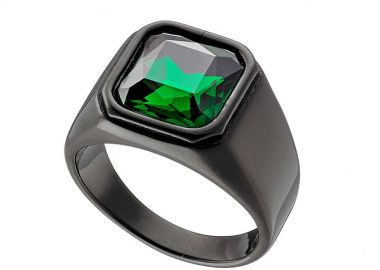 Δαχτυλίδι Από Ανοξείδωτο Ατσάλι Με Πράσινη Πέτρα AS38985 - AMOR AMOR - 