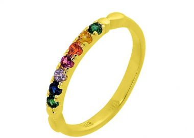Δαχτυλίδι Από Ασήμι 925 Επιχρυσωμένο Βέρα Με Ζιργκόν Πολύχρωμα PS30824 - AMOR AMOR - 