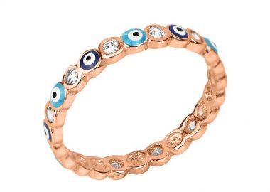 Δαχτυλίδι Από Ασήμι 925 Ροζ Επιχρυσωμένο Με Ματάκια SS34475 - AMOR AMOR - 