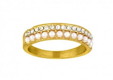 Δαχτυλίδι Από Ατσάλι Επιχρυσωμένο Με Κρύσταλλα Και Μαργαριτάρια TU30959 - AMOR AMOR - 