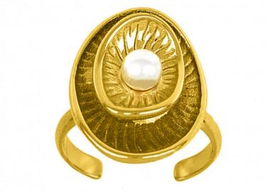 Δαχτυλίδι Από Ατσάλι Επιχρυσωμένο Με Μαργαριτάρι TU30982 - AMOR AMOR - 