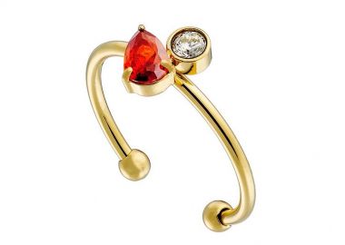 Δαχτυλίδι από Ατσάλι Επιχρυσωμένο Με Ζιργκόν Δάκρυ Κόκκινο AS36035 - AMOR AMOR - 