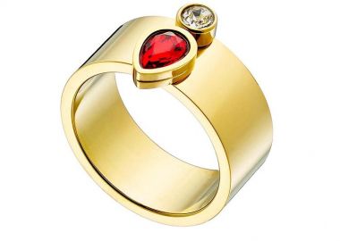 Δαχτυλίδι από Ατσάλι Επιχρυσωμένο Με Ζιργκόν Δάκρυ Κόκκινο AS36036 - AMOR AMOR - 