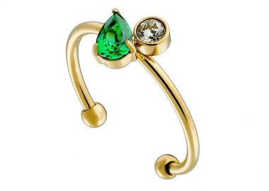 Δαχτυλίδι από Ατσάλι Επιχρυσωμένο Με Ζιργκόν Δάκρυ Πράσινο AS36034 - AMOR AMOR - 