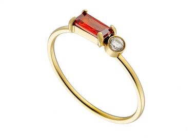 Δαχτυλίδι από Ατσάλι Επιχρυσωμένο Με Ζιργκόν Κόκκινο AS36037 - AMOR AMOR - 