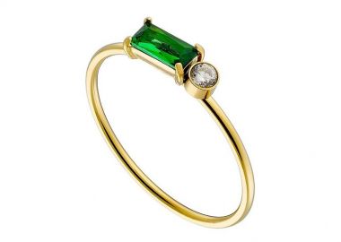 Δαχτυλίδι από Ατσάλι Επιχρυσωμένο Με Ζιργκόν Πράσινο AS36038 - AMOR AMOR - 