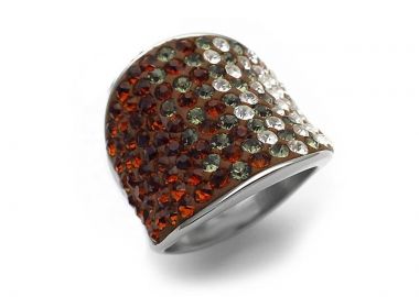 Δαχτυλίδι από ατσάλι με χρωματιστά brown Strass - Asimenio - 