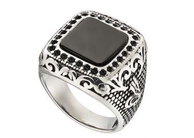 Δαχτυλίδι Από Ατσάλι Με Ημιπολύτιμο Λίθο Όνυχα AS37499 - AMOR AMOR - 