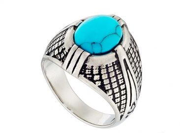 Δαχτυλίδι Από Ατσάλι Με Ημιπολύτιμο Λίθο Τιρκουάζ AS37505 - AMOR AMOR - 