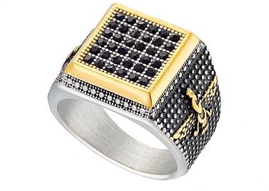 Δαχτυλίδι Από Ατσάλι Με Μαύρα Ζιργκόν AS31025 - AMOR AMOR - 