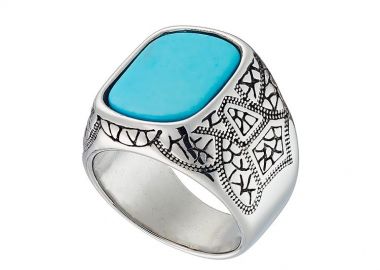 Δαχτυλίδι Από Ατσάλι Με Τιρκουάζ AS31012 - AMOR AMOR - 