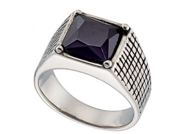 Δαχτυλίδι Από Ατσάλι Με Ζιργκόν Μαύρο AS37498 - AMOR AMOR - 