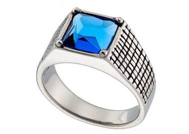 Δαχτυλίδι Από Ατσάλι Με Ζιργκόν Μπλε AS37497 - AMOR AMOR - 