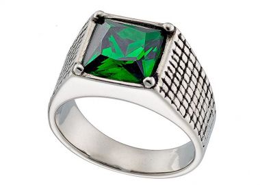 Δαχτυλίδι Από Ατσάλι Με Ζιργκόν Πράσινο AS37496 - AMOR AMOR - 