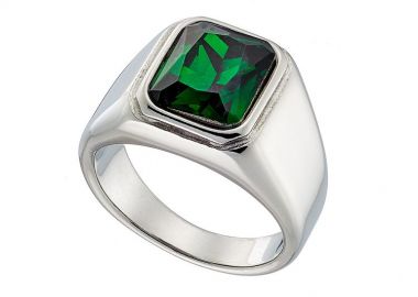 Δαχτυλίδι Από Ατσάλι Με Ζιργκόν Πράσινο AS37507 - AMOR AMOR - 