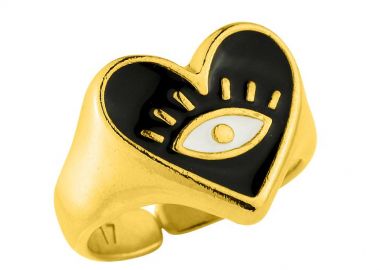 Δαχτυλίδι Από Ορείχαλκο Επιχρυσωμένο 24K Με Καρδιά Και Ματάκι PF30277 - AMOR AMOR - 