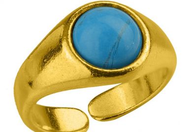 Δαχτυλίδι Από Ορείχαλκο Επιχρυσωμένο Με Ημιπολύτιμο Λίθο Τυρκουάζ AA34268 - AMOR AMOR - 