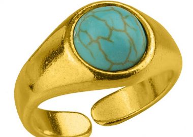 Δαχτυλίδι Από Ορείχαλκο Επιχρυσωμένο Με Ημιπολύτιμο Λίθο Τυρκουάζ AA34272 - AMOR AMOR - 