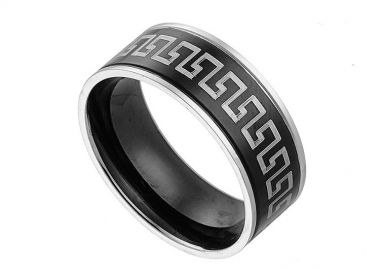 Δαχτυλίδι Βέρα Από Ατσάλι Μαύρη Με Μαίανδρο AS31051 - AMOR AMOR - 