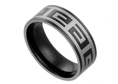 Δαχτυλίδι Βέρα Από Ατσάλι Μαύρη Με Μαίανδρο AS31053 - AMOR AMOR - 