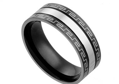 Δαχτυλίδι Βέρα Από Ατσάλι Μαύρη Με Μαίανδρο AS31054 - AMOR AMOR - 