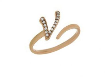 Δαχτυλίδι Chevalier Από Ασήμι 925 Ροζ Επιχρυσωμένο Με Μονόγραμμα ν PS30676 - AMOR AMOR - 