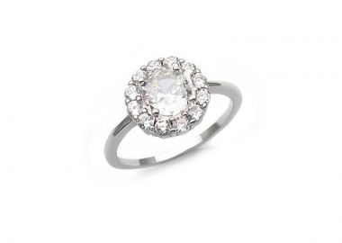 Δαχτυλίδι γυναικείο ροζέτα με λευκή πέτρα ασημένιο DA117 - Asimenio - 