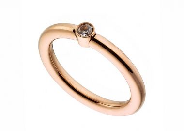 Δαχτυλίδι Μονόπετρο Από Ανοξείδωτο Ατσάλι Ροζ Επιχρυσωμένο AS30243 - AMOR AMOR - 