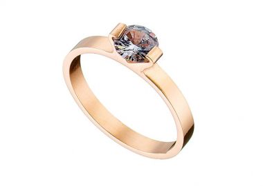 Δαχτυλίδι Μονόπετρο Από Ανοξείδωτο Ατσάλι Ροζ Επιχρυσωμένο AS38697 - AMOR AMOR - 