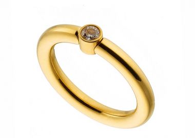 Δαχτυλίδι Μονόπετρο Από Ανοξείδωτο Επιχρυσωμένο Ατσάλι AS30244 - AMOR AMOR - 