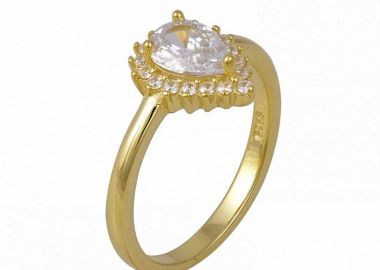 Δαχτυλίδι Ροζέτα Από Ασήμι 925 Επιχρυσωμένο Δάκρυ SS34292 - AMOR AMOR - 