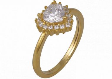 Δαχτυλίδι Ροζέτα Από Ασήμι 925 Επιχρυσωμένο Καρδιά SS34294 - AMOR AMOR - 