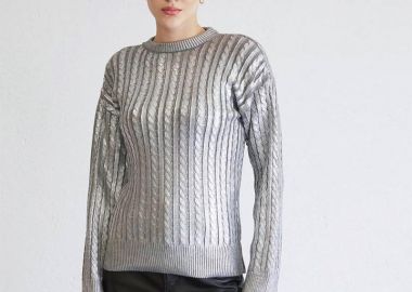 Dalia γυναίκεια πλεκτη γκρι μπλούζα με στρογγυλη λαιμοκοψη - SOU - 