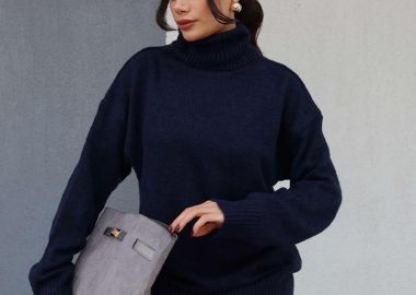 Danny γυναίκεια πλεκτή μπλούζα ζιβάγκο σκούρο μπλέ - SOU - 