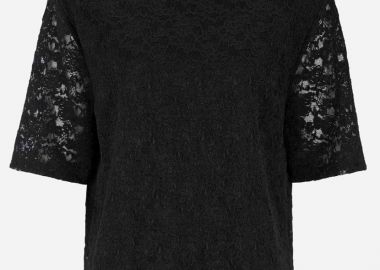 Δαντελένια μπλούζα με κοντά μανίκια σε μαύρο χρώμα -  - 