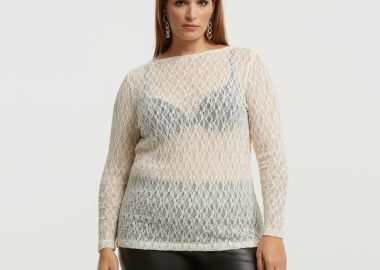 Δαντελένια μπλούζα με μακριά μανίκια - MAT FASHION - 