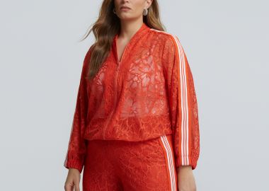 Δαντελένια ζακέτα με φερμουάρ και sporty ρίγες - MAT FASHION - 