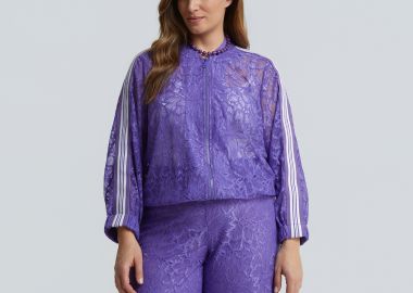 Δαντελένια ζακέτα με φερμουάρ και sporty ρίγες - MAT FASHION - 