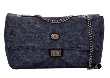 denim crossbody τσάντα με μεταλλική αλυσίδα Doris μαύρο - PerfectDress.gr - 