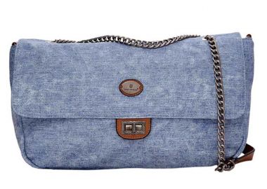 denim crossbody τσάντα με μεταλλική αλυσίδα Doris μπλε - PerfectDress.gr - 